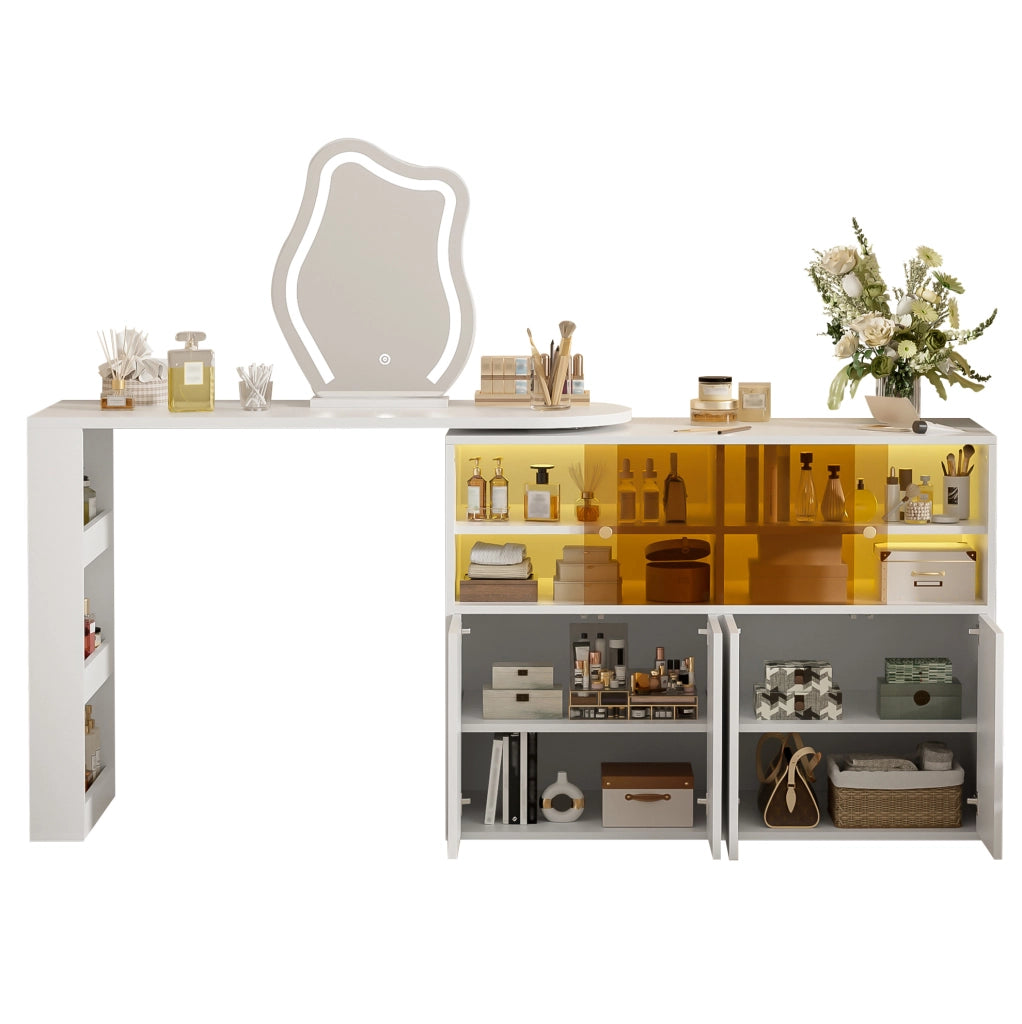 Tavolo da trucco girevole con specchio LED bianco 177x40x131,5 cm