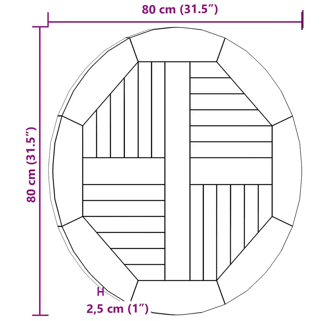 Piano Tavolo | Superficie Tavolo | Piano Scrivania in Legno Massello di Teak Rotondo 2,5 cm 80 cm