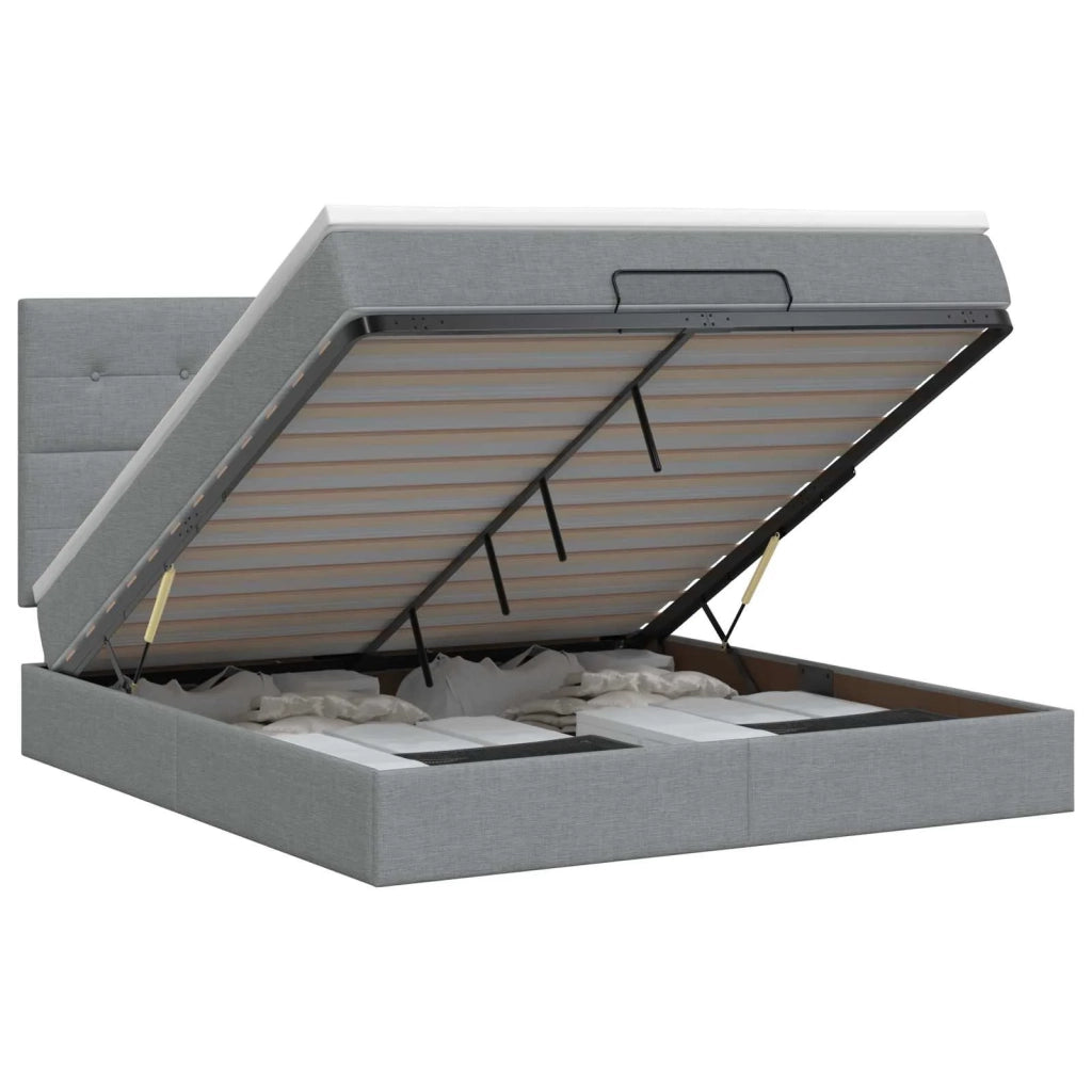 Letto ottomano con materasso Grigio Chiaro 160 x 200 cm Tessuto 3457501