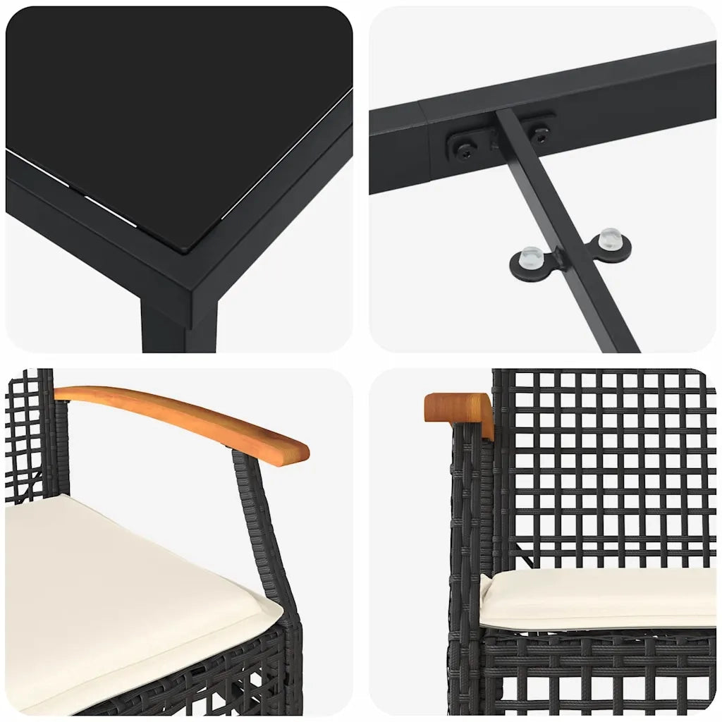 Set da Pranzo per Giardino con cuscino 9 pcs Nero Rattan 3380819