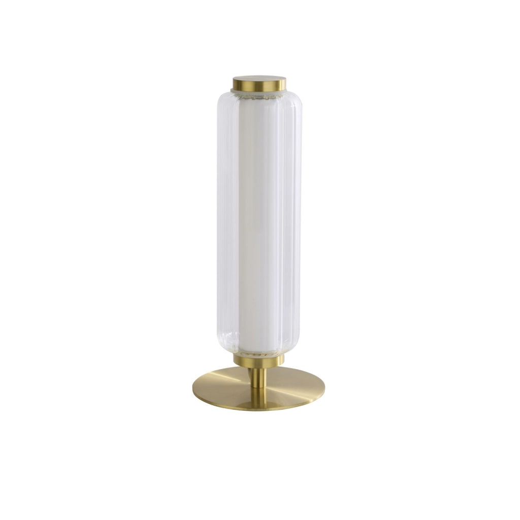 Lampada da tavolo a LED Mod, metallo ottone satinato, acrilico opalino e trasparente