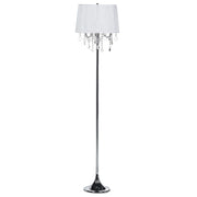 Lampada da terra in policotone bianco 165 cm con paralume a tamburo e perline di cristallo