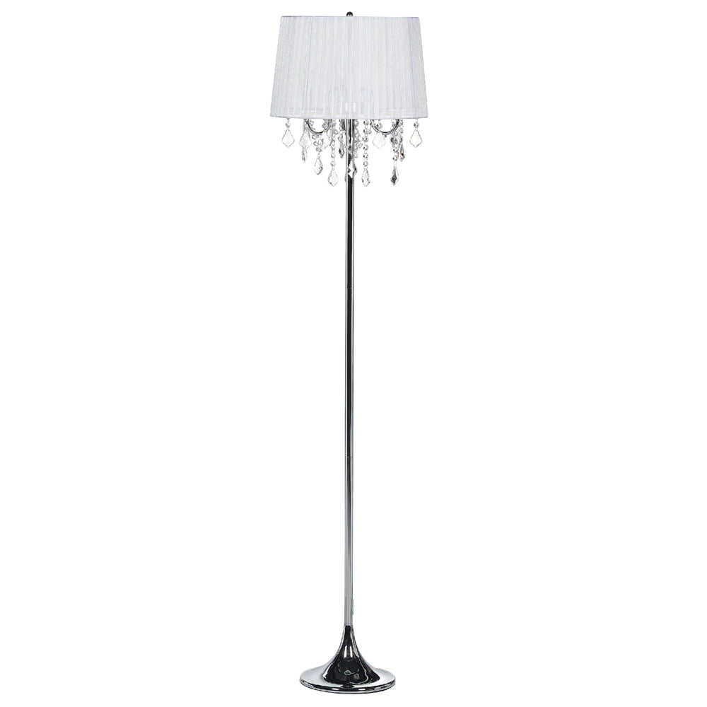 Lampada da terra in policotone bianco 165 cm con paralume a tamburo e perline di cristallo