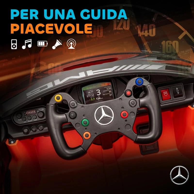 AUTO ELETTRICA BAMBINI 3-8 ANNI MERCEDES-AMG 12V CON TELECOMANDO, LUCI LED, ROTELLE DI TRASPORTO, ARANCIONE