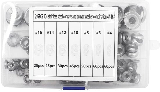 Assortimento di viti a testa piatta 295 pezzi - viti a testa piatta e anelli - M4 a M16 - scatola di conservazione in plastica - duraturo - progettazione compatta - viti