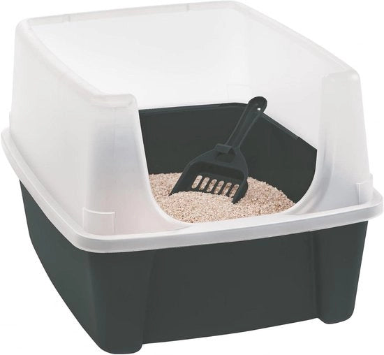 Toilet in plastica con appoggio e scopa L485 x D38 x H30 cm bordi elevati per gatti CLH-12 grigio - Scatola di servizio