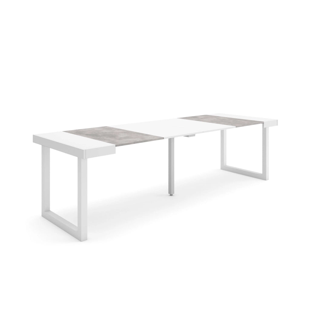 Consolle allungabile, 262x90x73cm, Per 12 persone, Gambe in legno, Bianco e grigio cemento RF2984