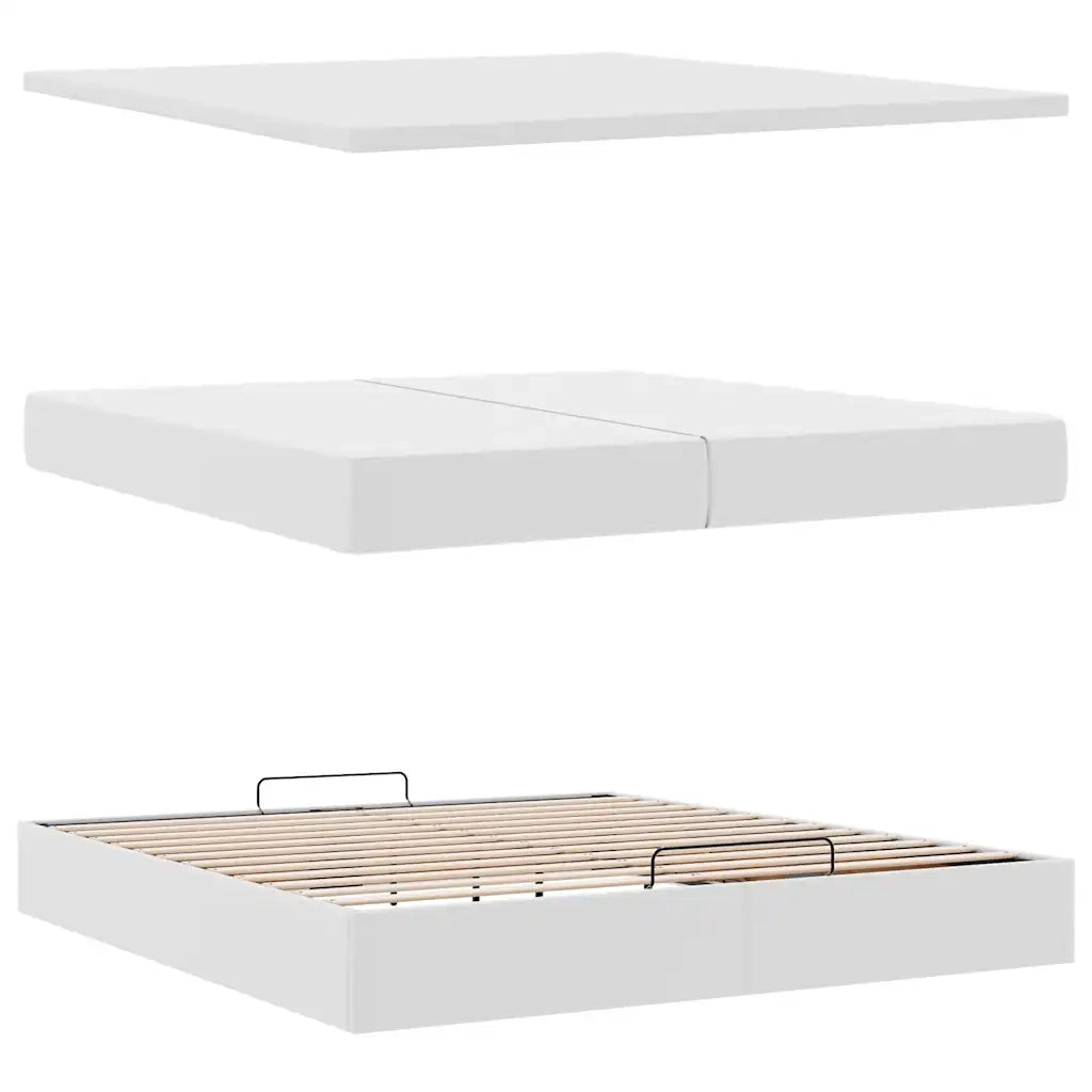 Struttura Letto Pouf con Materassi Bianco 200x200 cm Similpelle 3311057