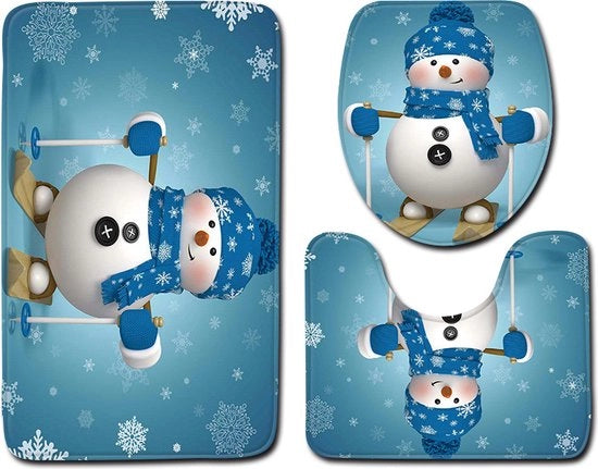 Set di 3 Mattonelle Antiscivolo per Bagno per Natale, Mattonella + Contorno + Tappeto per WC, Decorazione di Natale Vittima del Natale, Tappeto Antiscivolo per Bagno 20"x 31"+16x18"+16"x20