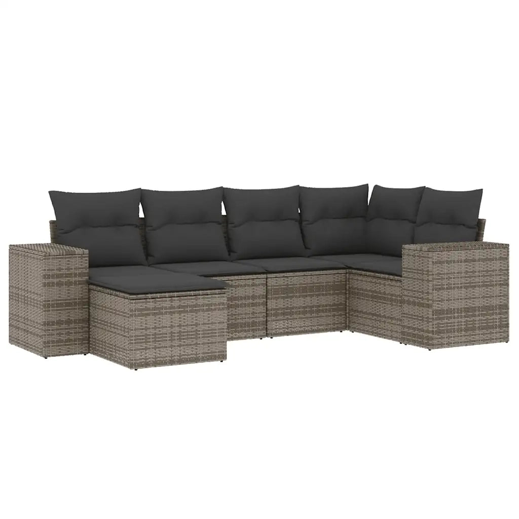Set Divano da Giardino 6 pz con Cuscini Grigio in Polyrattan 3222859