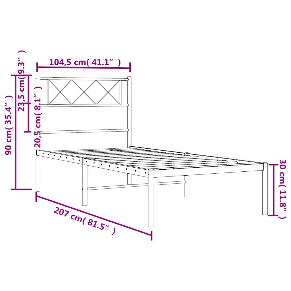 Letto singolo | Letto per adulti | Giroletto con Testiera Metallo Bianco 100x200 cm