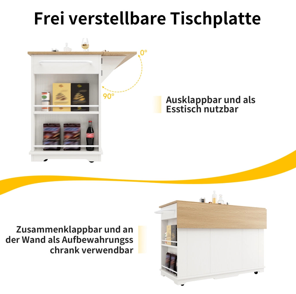 Isola da cucina pieghevole 151,5 cm bianco e naturale