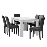 Tavolo da pranzo bianco opaco con 6 sedie grigio scuro imbottite in pelle sintetica 140x90 03_0004022