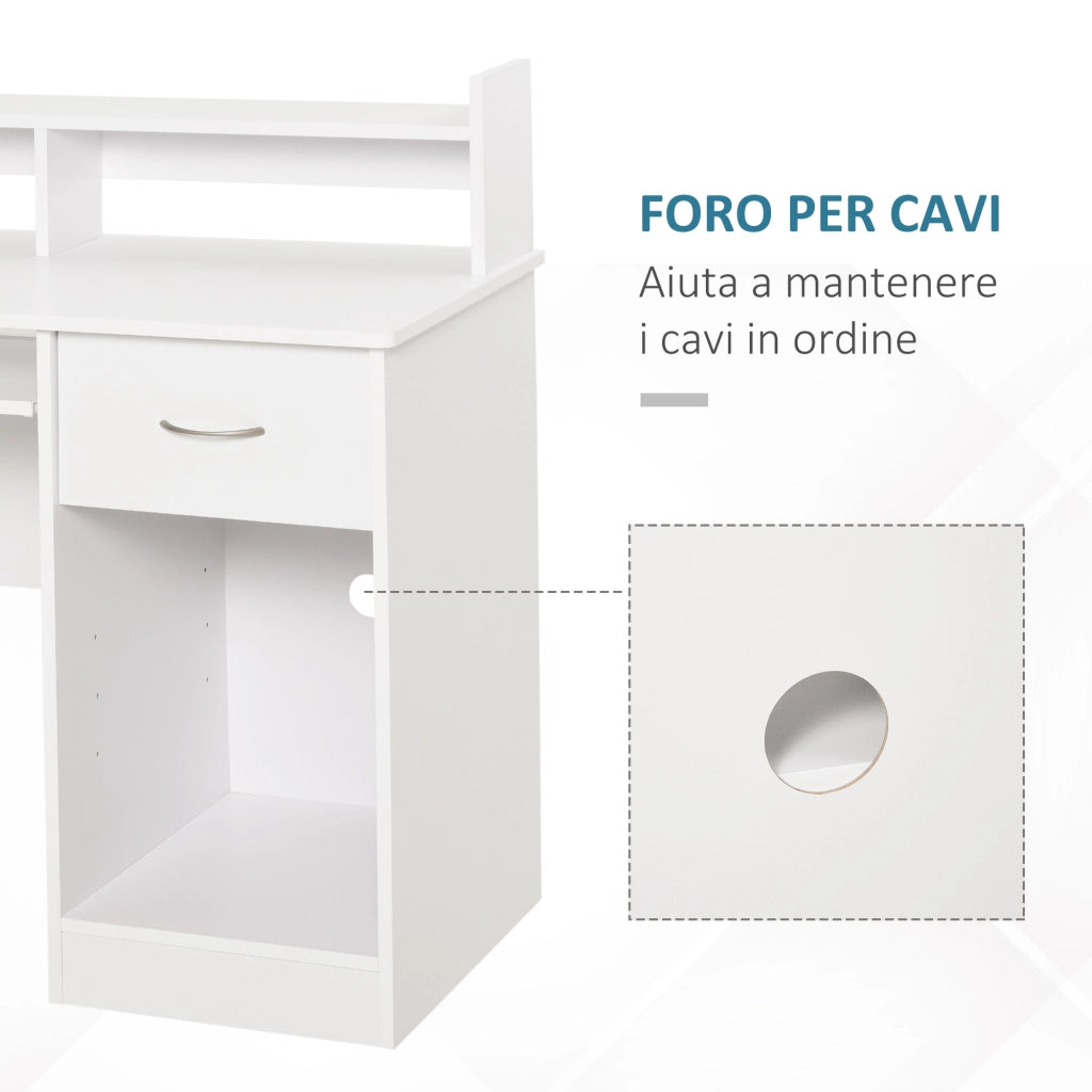 Scrivania per Computer Compatta in Legno Bianco con Ripiano Tastiera e Mensole ¨C zephmum ¨C 104x48x95.5cm