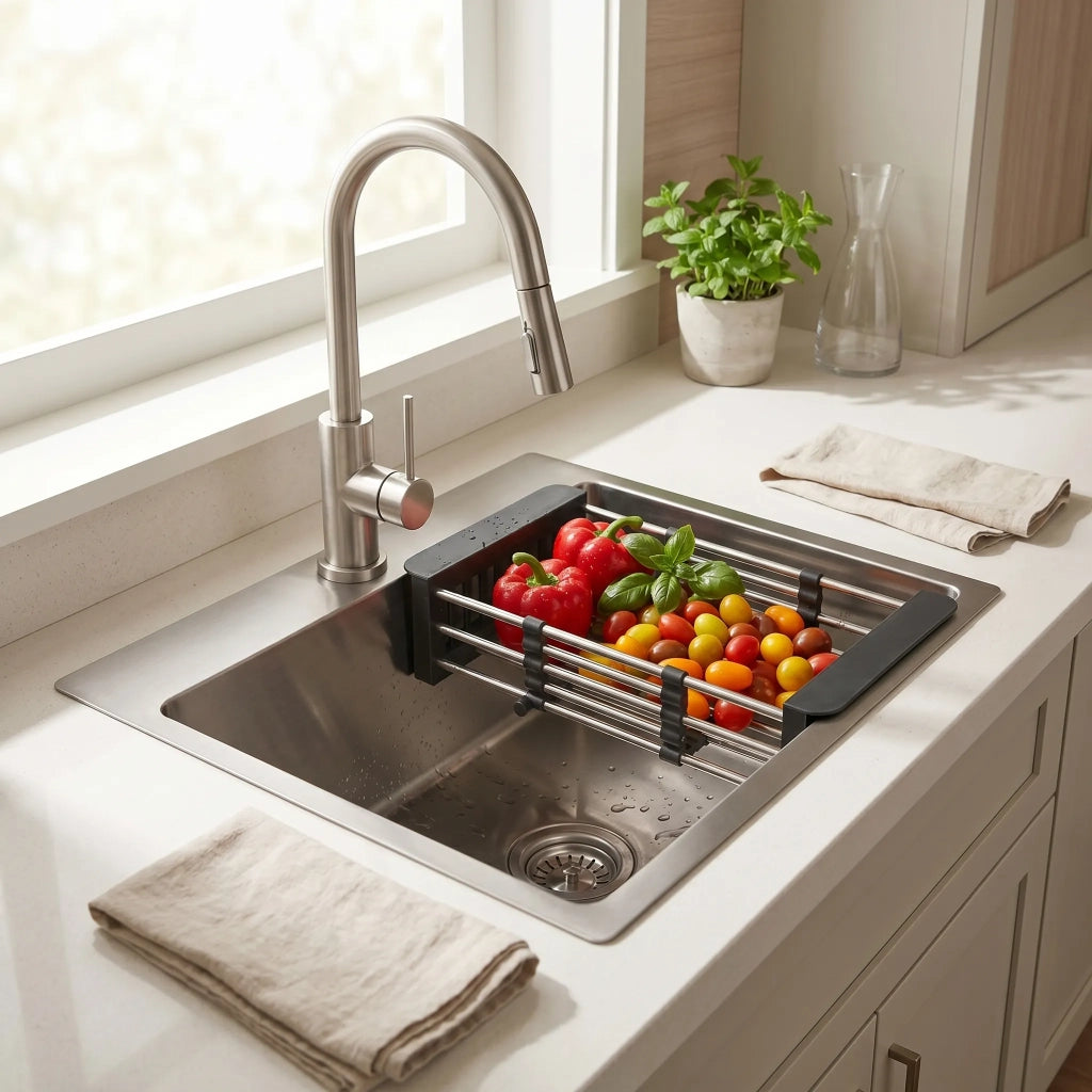 Lavello In Acciaio Con Set Di Accessori 3 Pz. Rea Leo 50 Brush Nickel