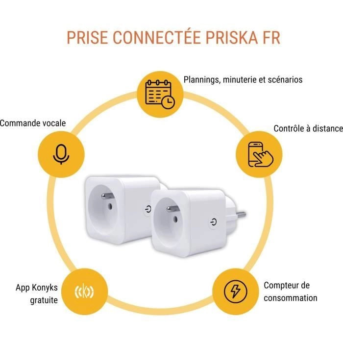 Set di 2 prese connesse Wi-Fi + BT - KONYKS - Priska FR Dual Pack - 16 A - Con contatore di consumo