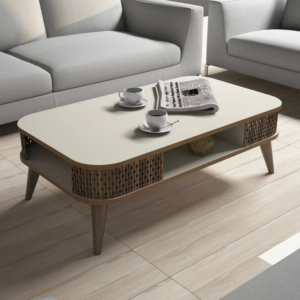 Medicina, Tavolino da Salotto un Vano, 60x105x34.6h cm Bianco Crema