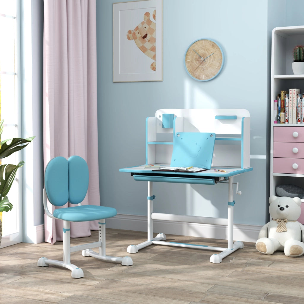 Scrivania per Bambini Regolabile con Cassetto e Scaffale ¨C zephmum ¨C Blu, 90x50x75 cm