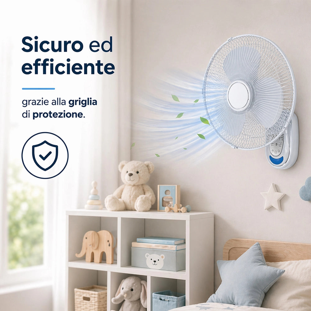Ventilatore da Parete Bianco 40cm con Telecomando Installazione Muro Silenzioso