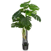 Albero artificiale 120 cm con vaso e 20 grandi foglie decorative per soggiorno moderno in PEVA verde 20_0018234