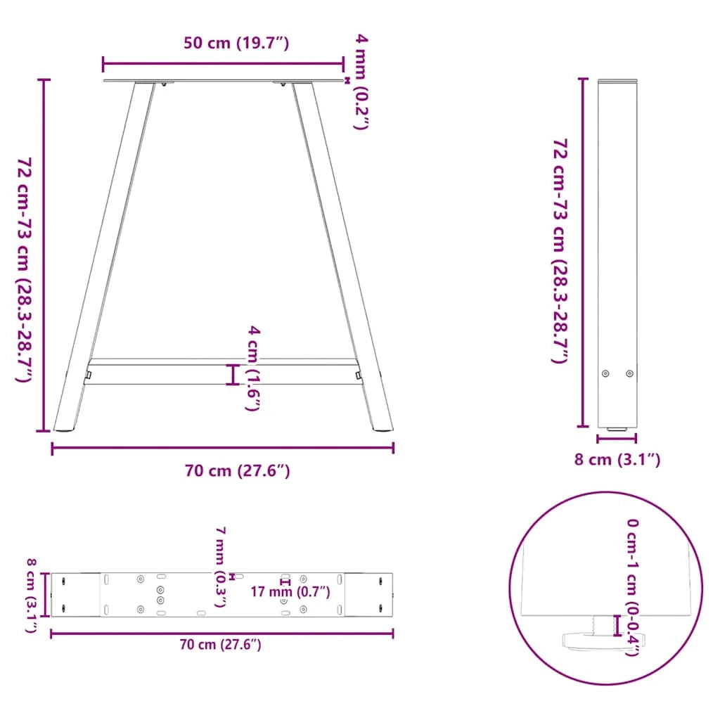 Set di 2 gambe regolabili a forma di A per tavolo da pranzo 70 x 73 cm robuste e moderne in acciaio antracite 02_0057130