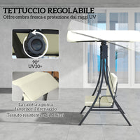 Dondolo da Giardino 2 Posti 150x120x182 cm con Tettuccio Regolabile Crema