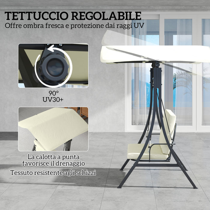 Dondolo da Giardino 2 Posti 150x120x182 cm con Tettuccio Regolabile Crema