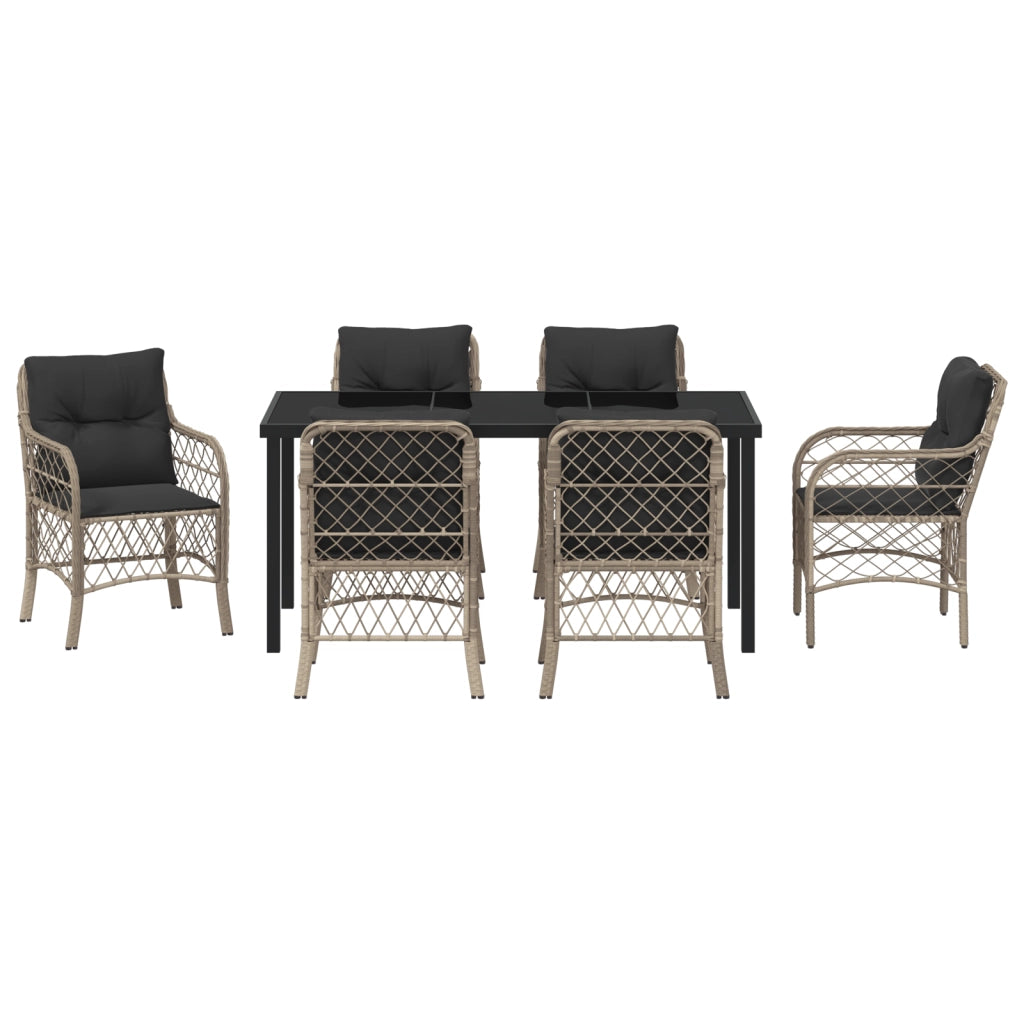 Set da Pranzo da Giardino da 7 Pezzi con Cuscini Grigio Chiaro Polyrattan