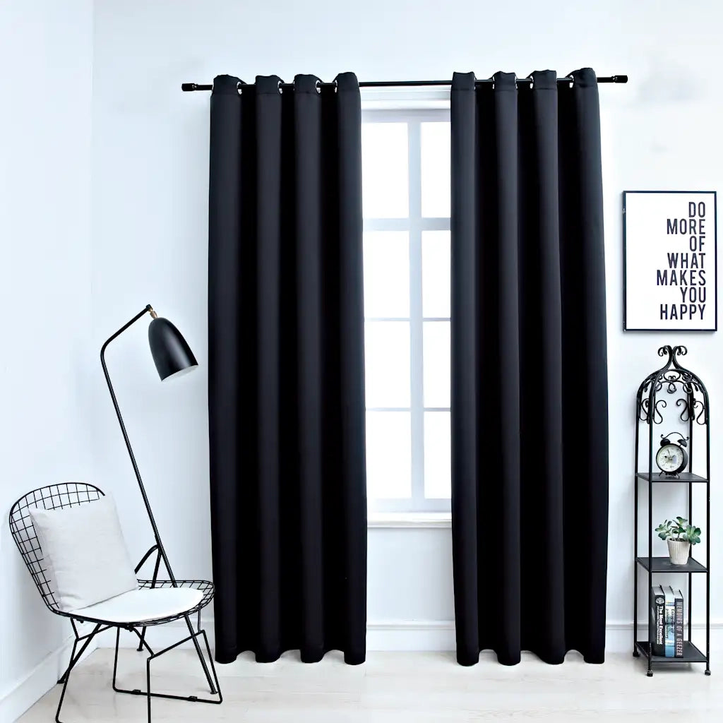 Tende Oscuranti con Anelli in Metallo 2 pz Nere 140x175 cm 134410