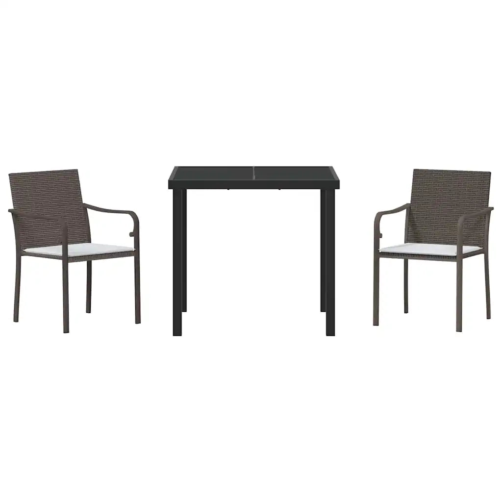 Set da Pranzo per Giardino 3 pcs Marrone e Nero Rattan in PE