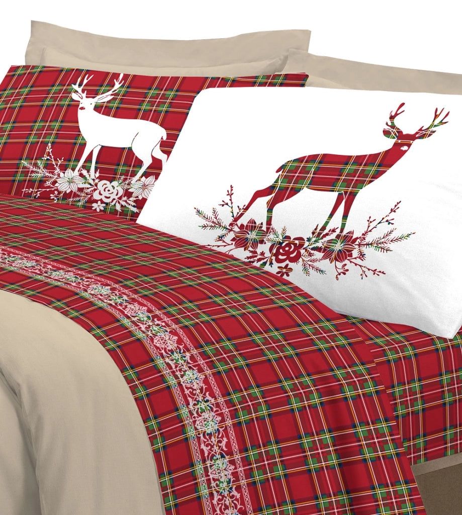 Completo letto 100% cotone Linea Cervo Matrimoniale - Rosso