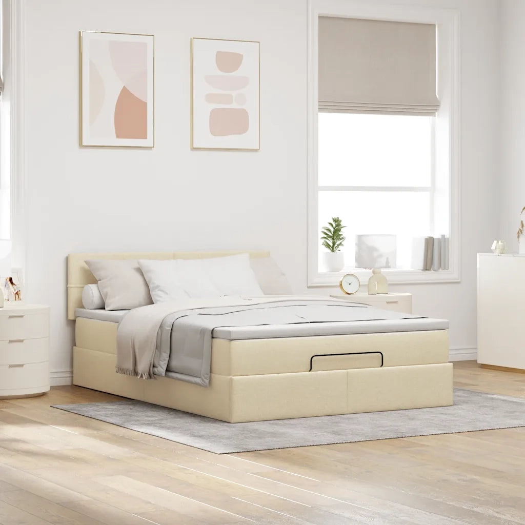 Pouf Letto con Materasso e LED Crema 140x200 cm in Tessuto 3312317