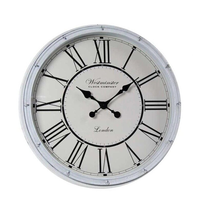 OROLOGIO DA PARETE IN PLASTICA E VETRO CON NUMERI ROMANI 50X5 CM BIANCO