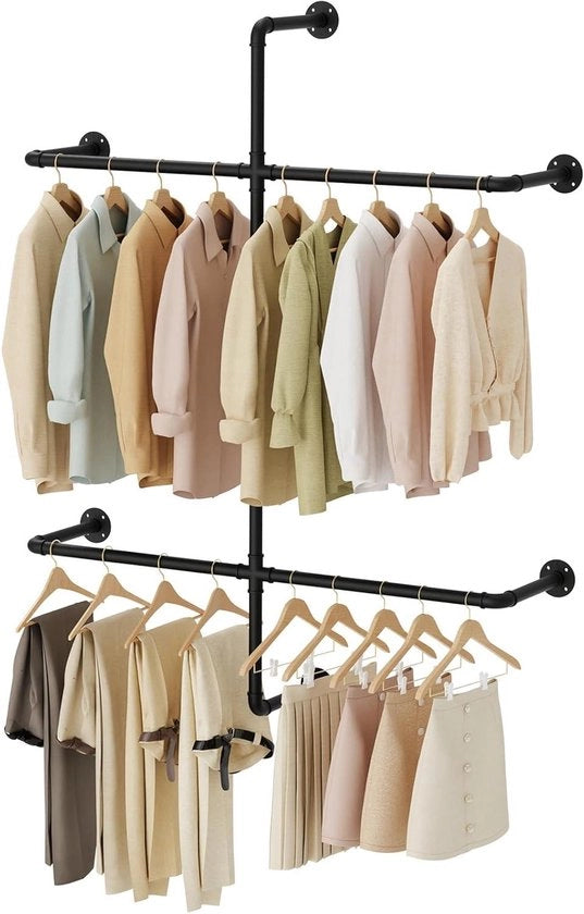 Cassettone industriale con piattaforma per montaggio a muro - Metallo per armadi a muro per camere da letto - Nero con maniglione aperto