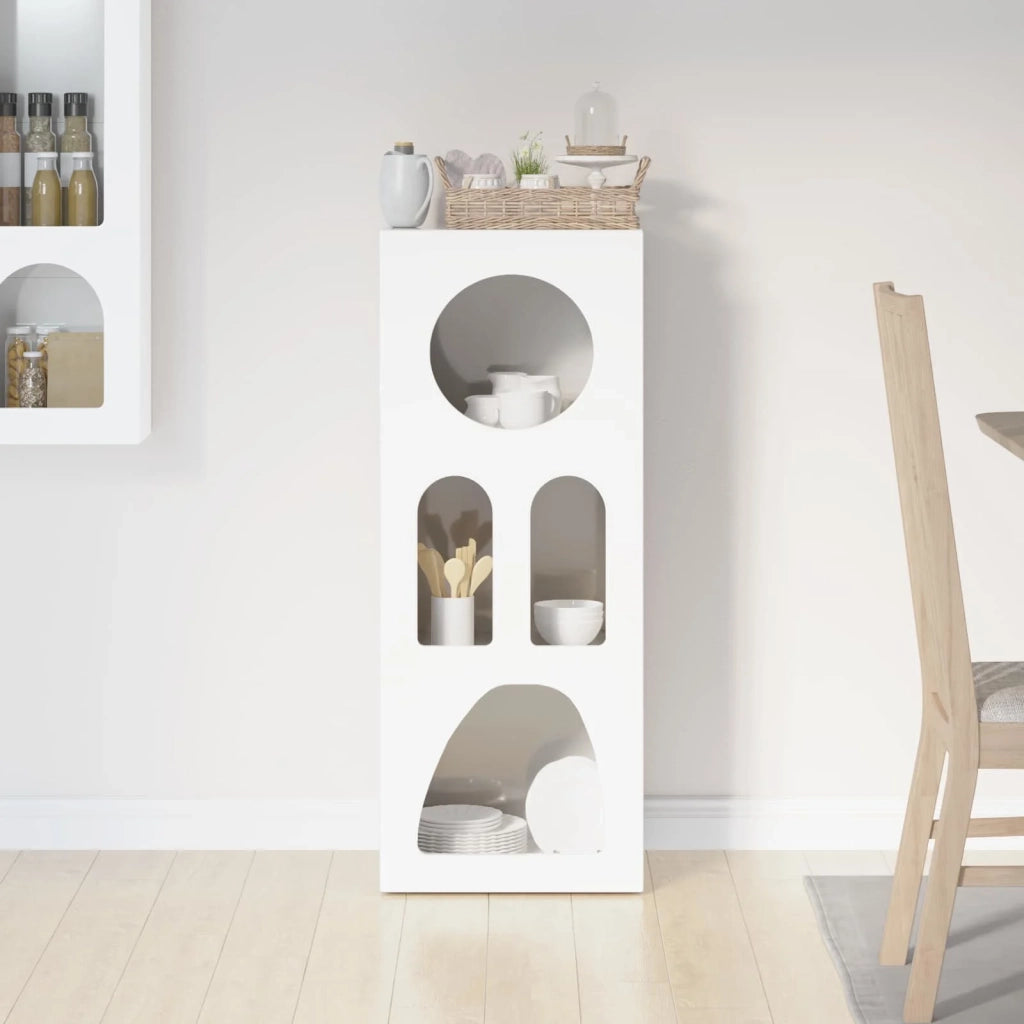 Credenza | Madia | Buffet da pranzo | Armadio da pranzo Bianco Lucido 40 x 35 x 100.5 cm Legno multistrato