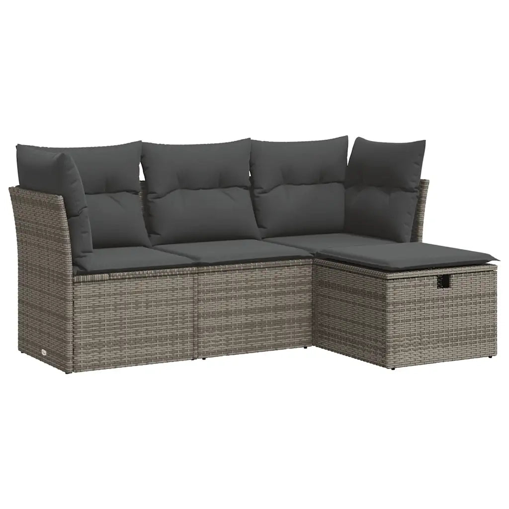 Set Divani da Giardino 4 pz | Set Salotto da Giardino con Cuscini in Polyrattan Grigio