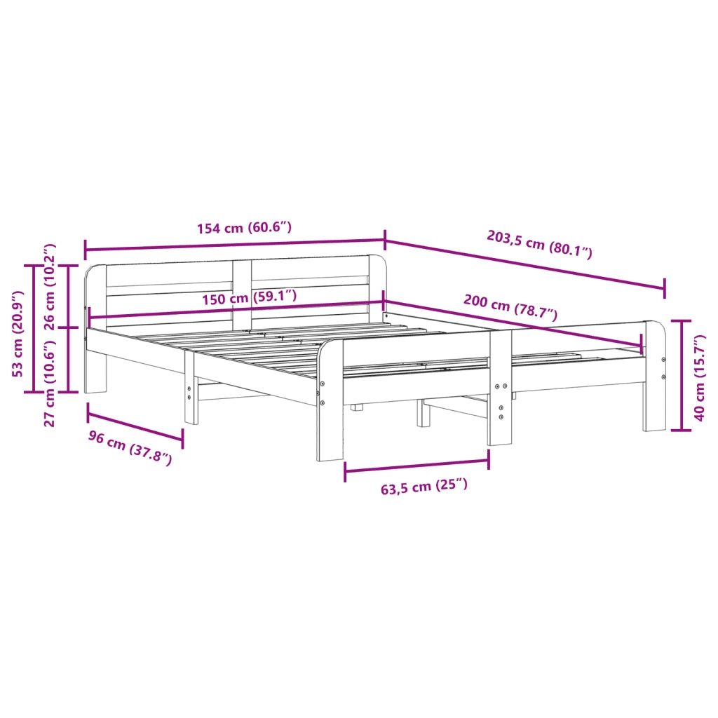 Letto senza Materasso Marrone Cera 150x200 cm in Legno di Pino 855471