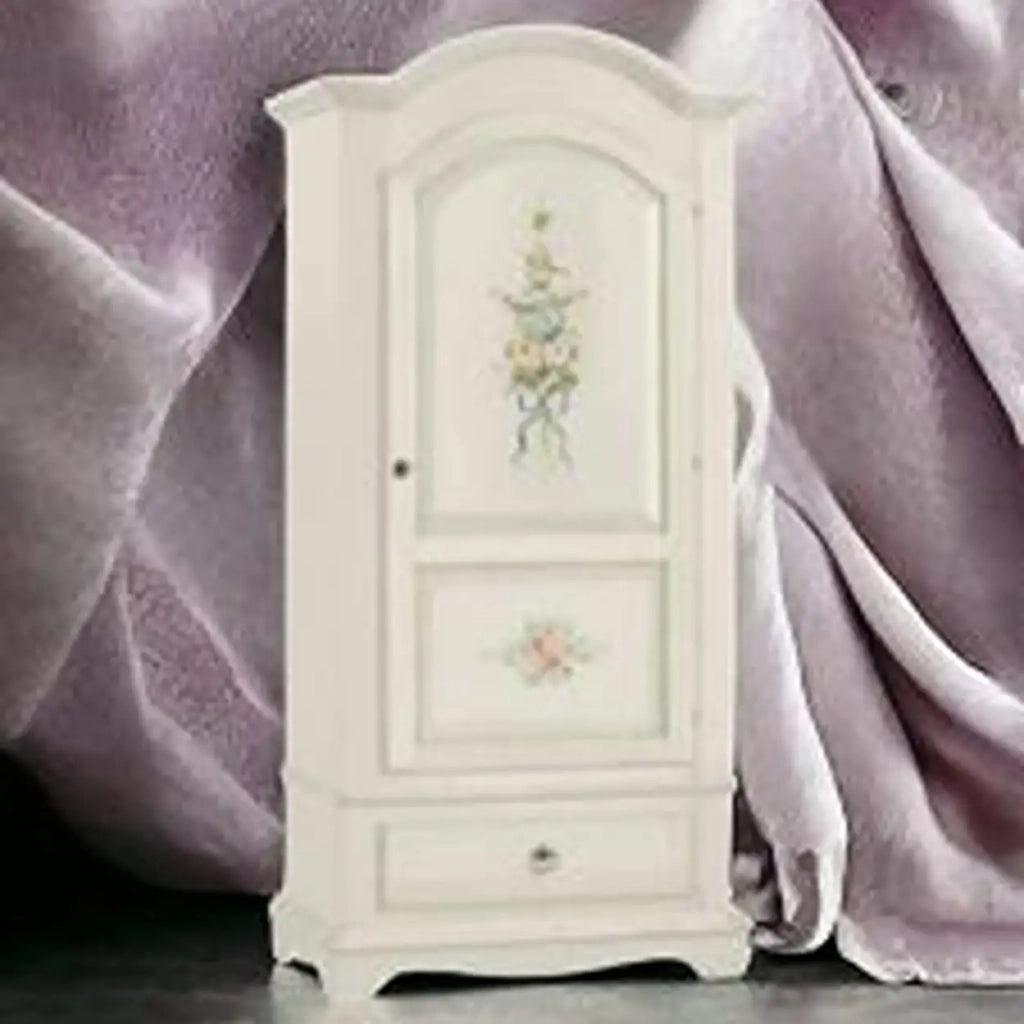 Armadio in legno massiccio Shabby chicbianco decorato a mano