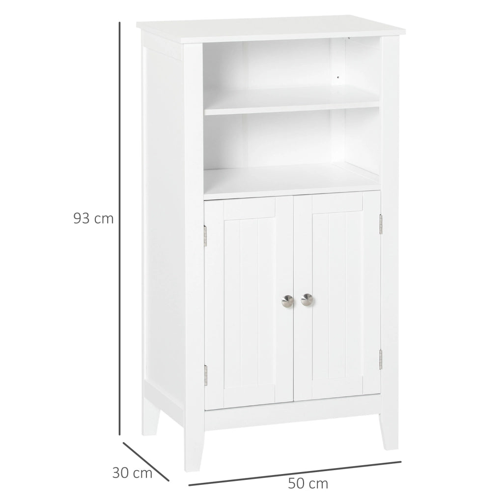 Mobile Bagno con Mensole Regolabili e Armadietto 2 Ante, Mobiletto Bagno Multiuso in Legno, Bianco, 50x30x93cm