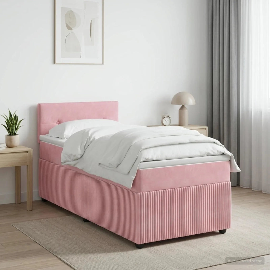 Letto box spring con materasso Rosa 100 x 200 cm Velluto 3453088