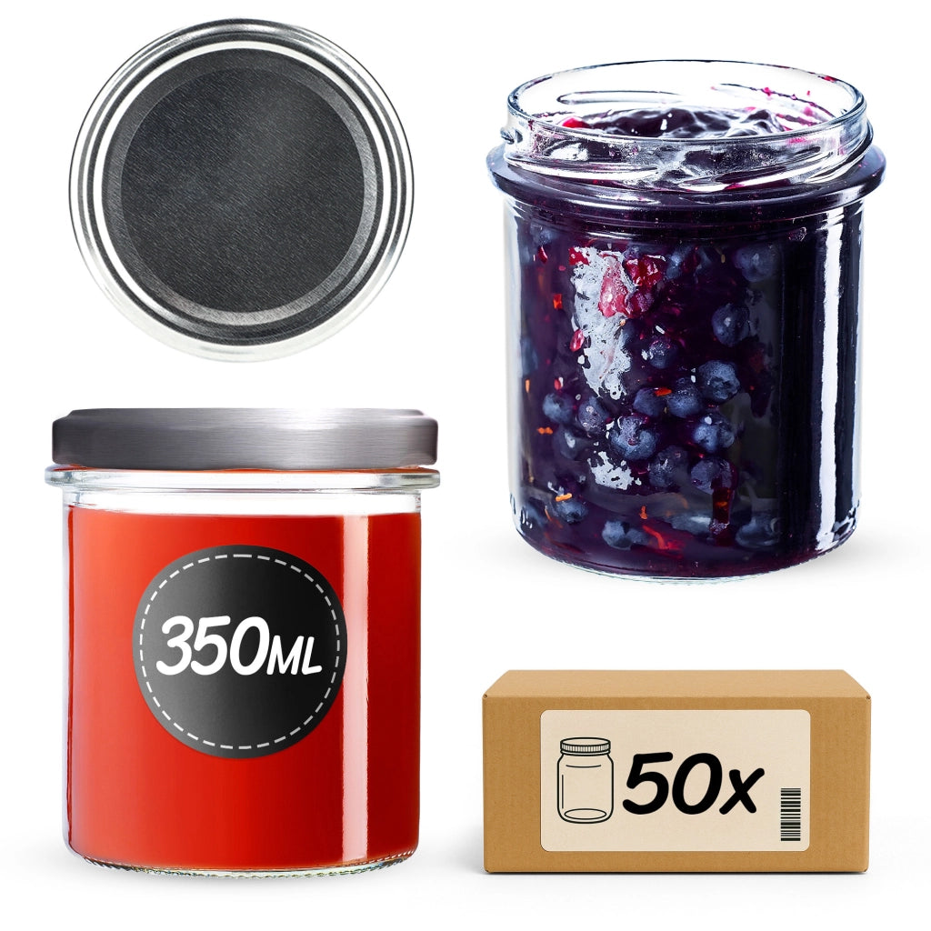 Barattoli di vetro KADAX Avila 350 ml 50 pezzi 82 mm + coperchi argento