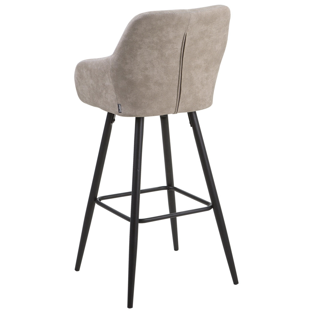 Set di 2 Sgabelli da Bar Rivestiti in Tessuto Beige con Braccioli Schienale Trapuntato Gambe in Metallo Nero