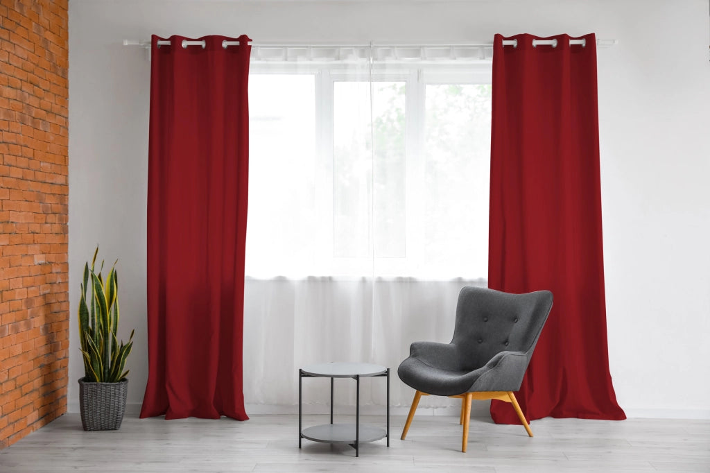 Tenda Semioscurante 140 x 290 Cm Moderne Con Occhielli  Bordeaux - 2 Tende