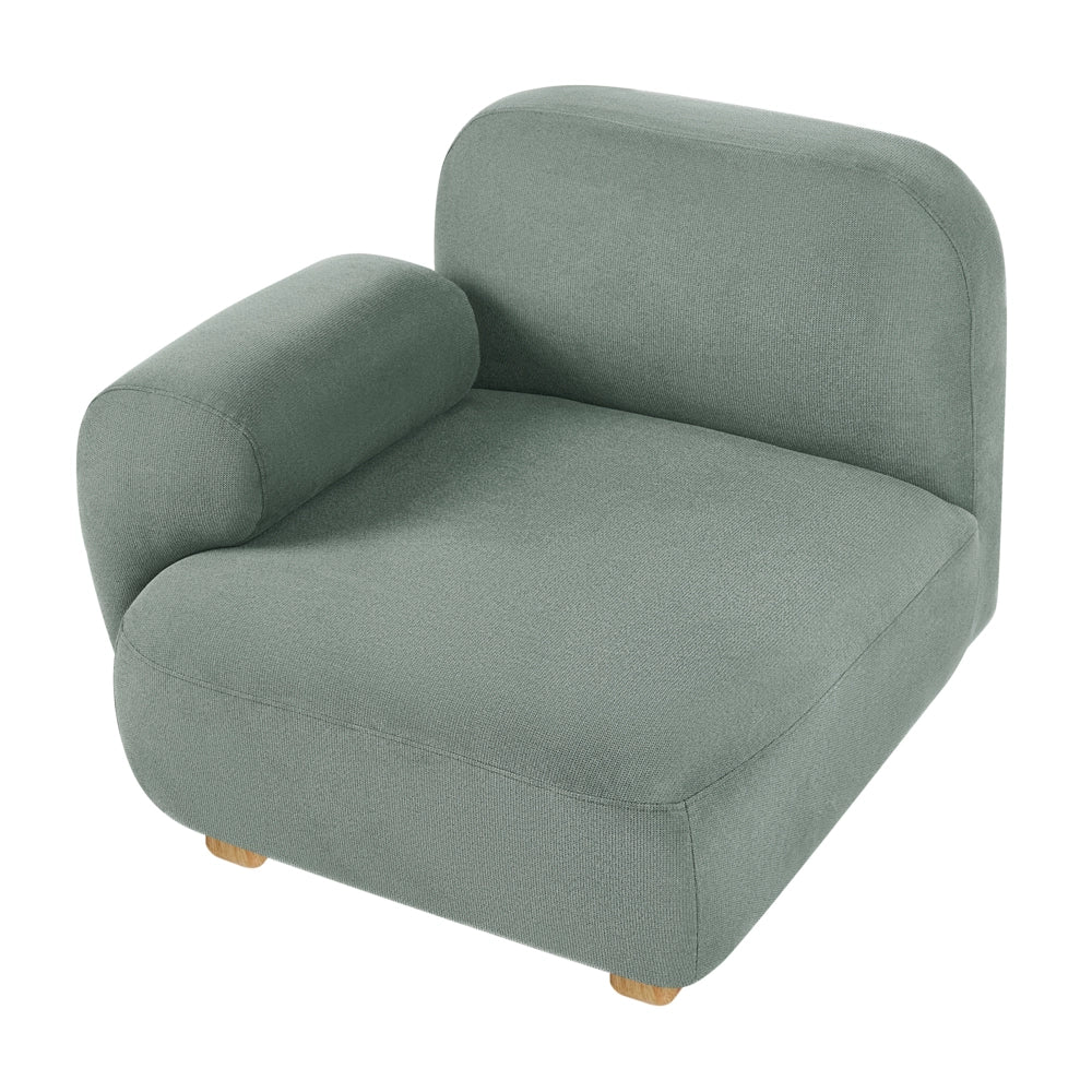 Modulo divano angolare lato destro a 1 posto con tessuto idrorepellente gambe in legno verde chiaro stile moderno a un posto