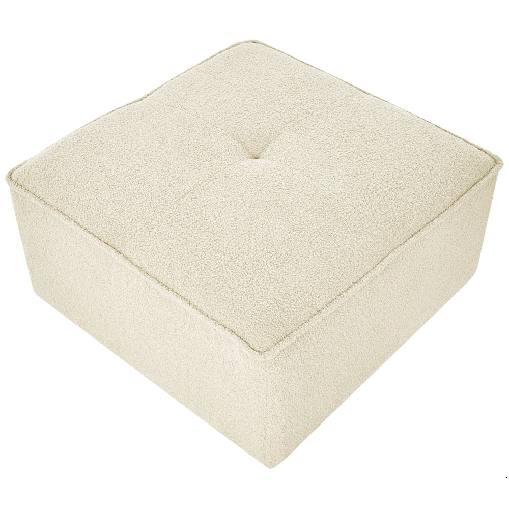 Pouf rettangolare in bouclé bianco sporco stile moderno