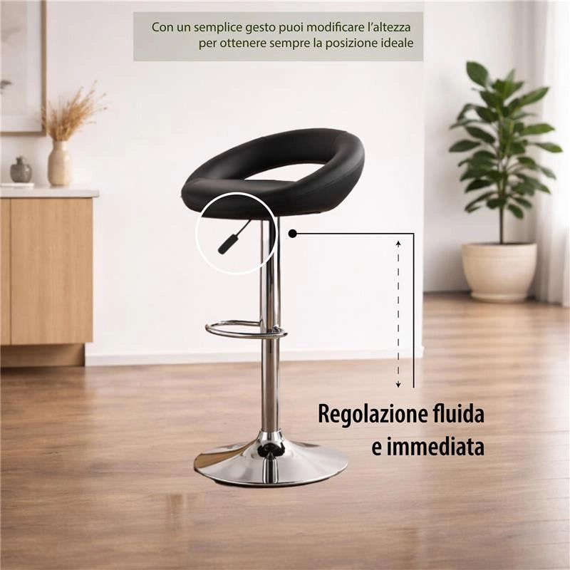 SET 2 SGABELLI KENDAL CON SEDUTA IN ECOPELLE NERA E STRUTTURA IN ACCIAIO 48X53X102CM