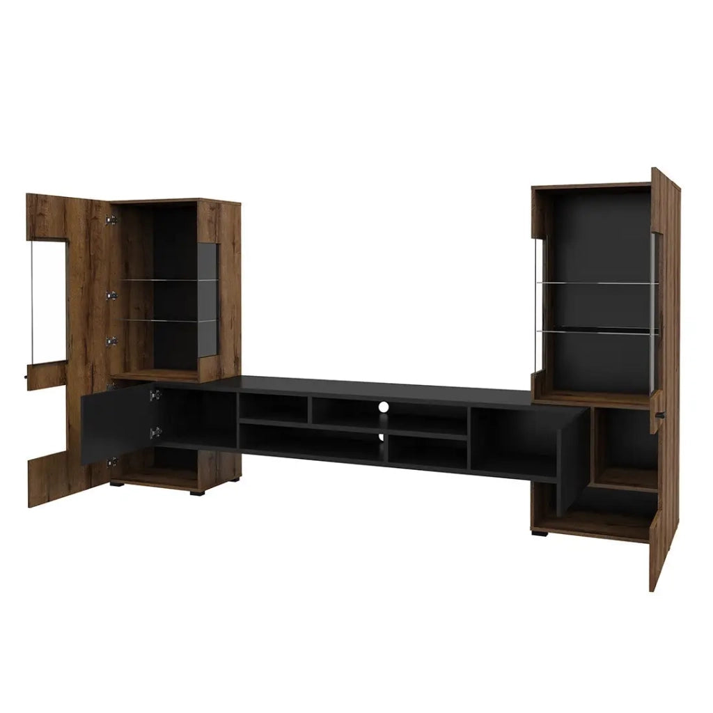Set di 3 mobili da soggiorno collezione KOBEE. Colore rovere scuro e nero.