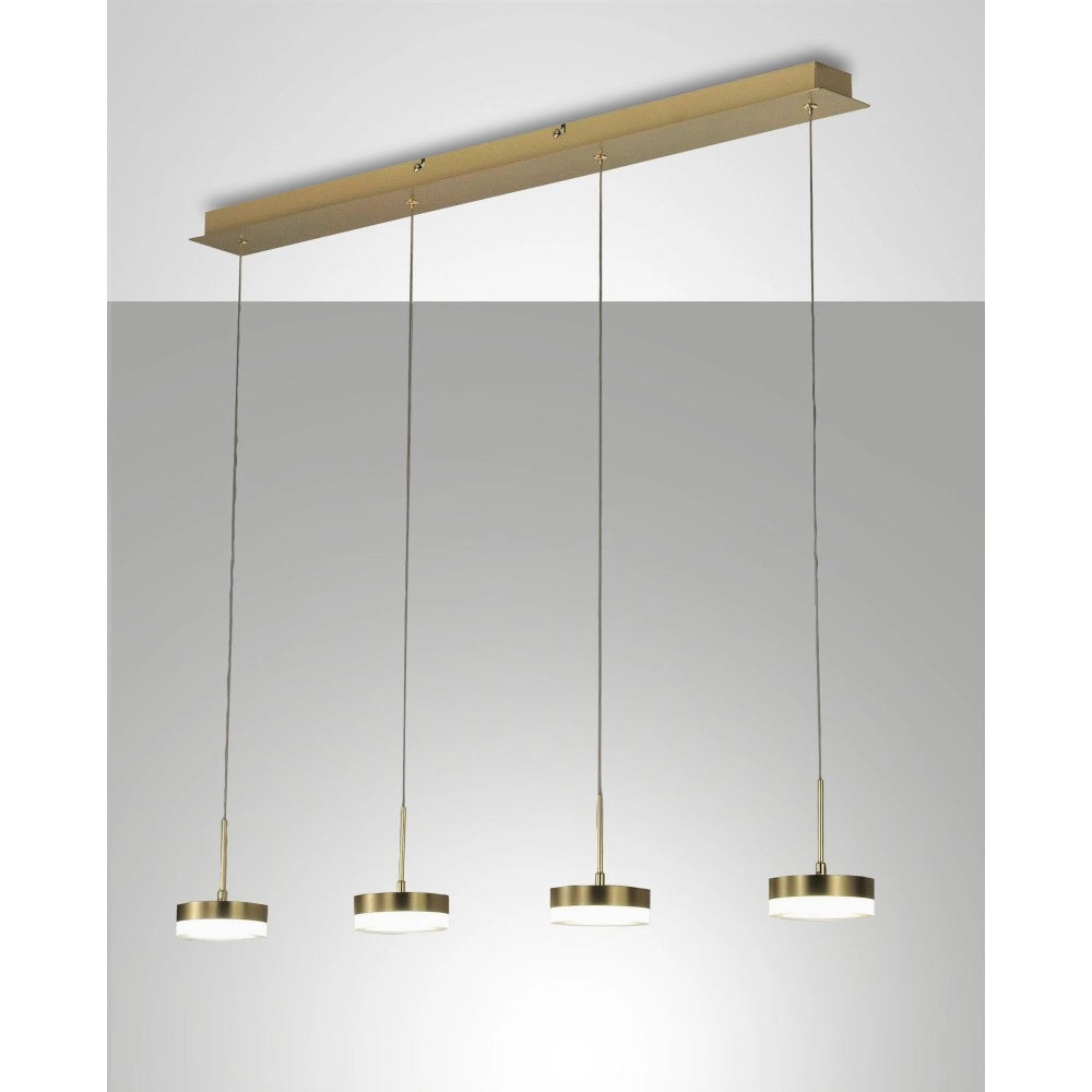 Lampada a sospensione Dunk 4 luci Fabas Luce - LED 32W dimmerabile - Ottone satinato Design lineare