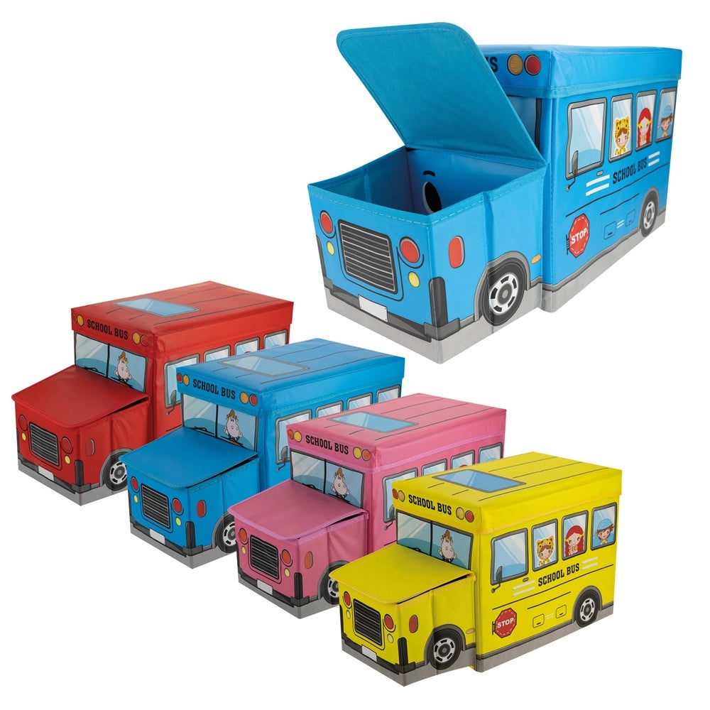 Trade Shop - Scatola Portaoggetti Salvaspazio Ripiegabile A Forma Di Scuolabus Per Giocattoli Bambini -