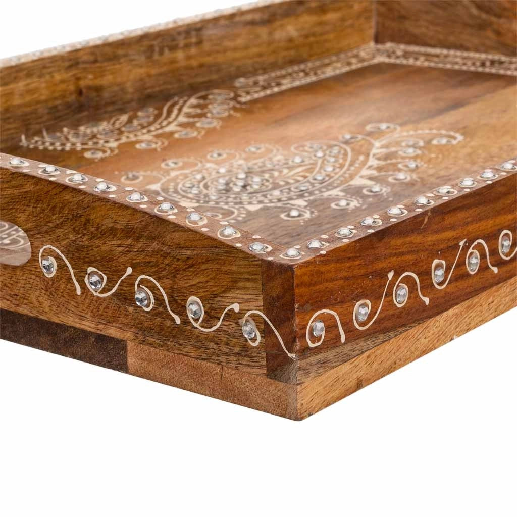 Vassoio in legno dipinto a mano bianco 43x29x6 h